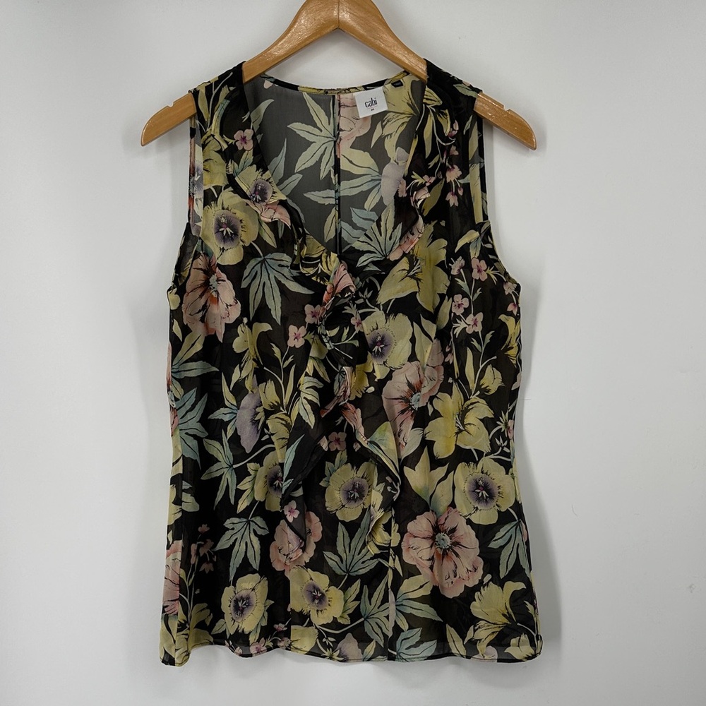 CAbi Floral Sleeveless Blouse - Black and Yellow